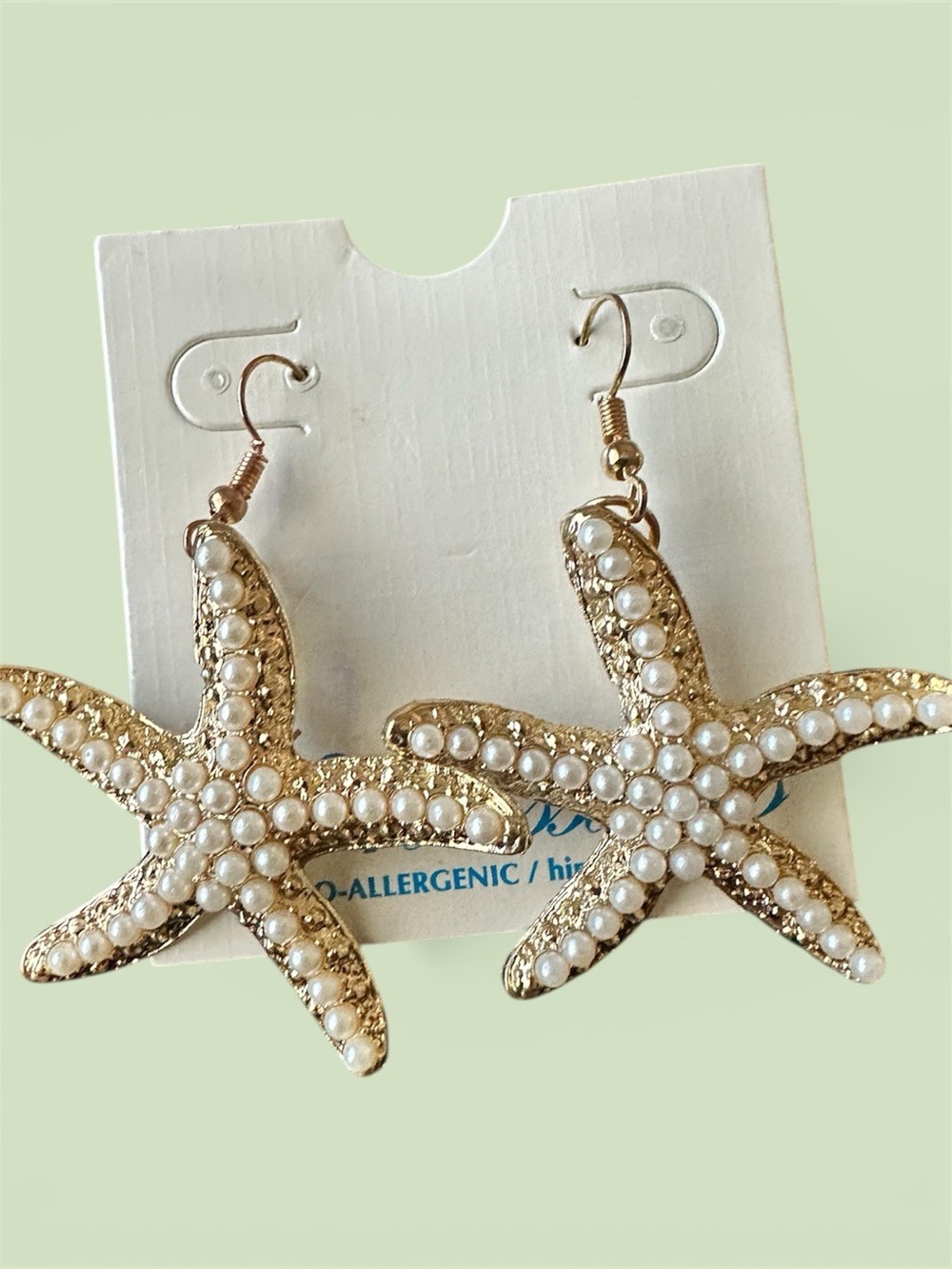 Fashion Jewelry Gold Tone Starfish Earrings with White Pearls